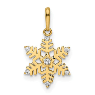 14k Yellow Gold CZ Snowflake Pendant