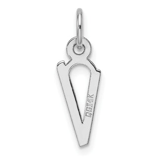 14K White Gold Slanted Block Letter V Initial Charm