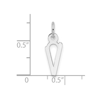 14K White Gold Slanted Block Letter V Initial Charm