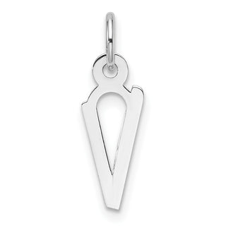 14K White Gold Slanted Block Letter V Initial Charm