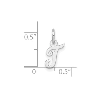 14k White Gold Small Script Letter T Initial Charm