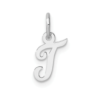14k White Gold Small Script Letter T Initial Charm