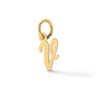 14k White Gold Small Script Letter V Initial Charm