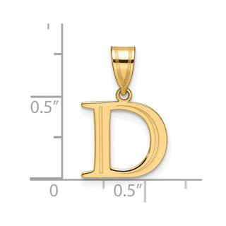 14K Yellow Gold Polished Etched Letter D Initial Pendant YC1539D