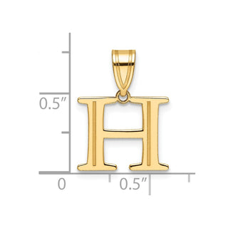 14K Yellow Gold Polished Etched Letter H Initial Pendant YC1539H