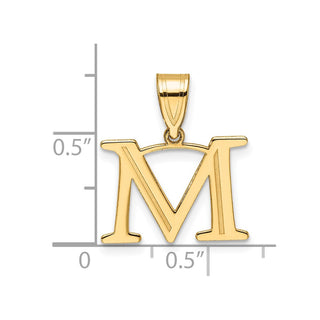 14K Yellow Gold Polished Etched Letter M Initial Pendant YC1539M