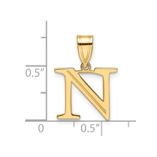14K Yellow Gold Polished Etched Letter N Initial Pendant YC1539N