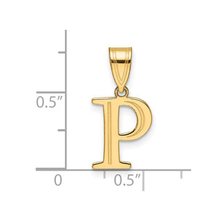 14K Yellow Gold Polished Etched Letter P Initial Pendant YC1539P