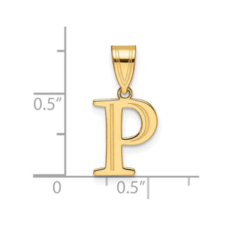 14K Yellow Gold Polished Etched Letter P Initial Pendant YC1539P