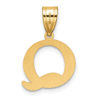14K Yellow Gold Polished Etched Letter Q Initial Pendant YC1539Q