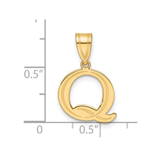 14K Yellow Gold Polished Etched Letter Q Initial Pendant YC1539Q