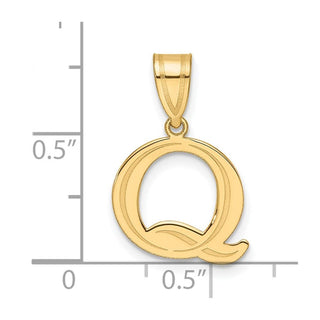 14K Yellow Gold Polished Etched Letter Q Initial Pendant YC1539Q