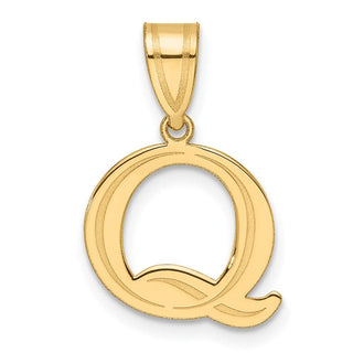 14K Yellow Gold Polished Etched Letter Q Initial Pendant YC1539Q