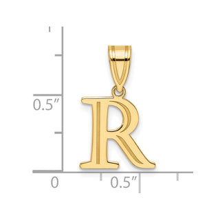 14K Yellow Gold Polished Etched Letter R Initial Pendant YC1539R