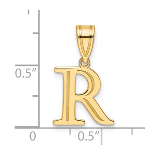14K Yellow Gold Polished Etched Letter R Initial Pendant YC1539R