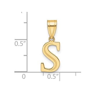 14K Yellow Gold Polished Etched Letter S Initial Pendant YC1539S
