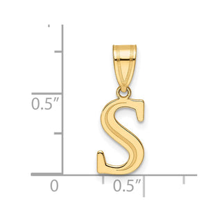 14K Yellow Gold Polished Etched Letter S Initial Pendant YC1539S