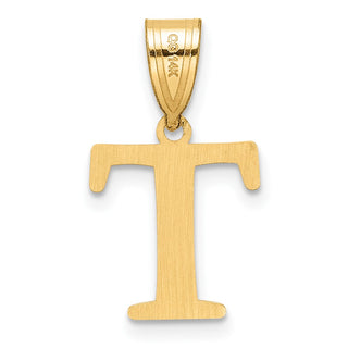 14K Yellow Gold Polished Etched Letter T Initial Pendant YC1539T