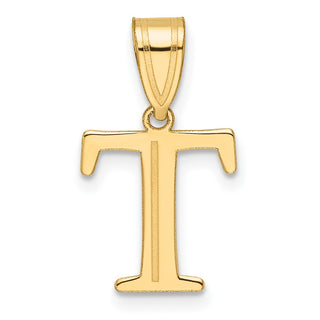 14K Yellow Gold Polished Etched Letter T Initial Pendant YC1539T