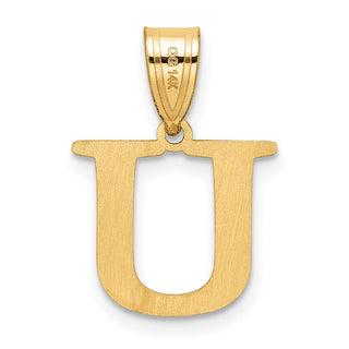 14K Yellow Gold Polished Etched Letter U Initial Pendant YC1539U