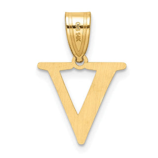 14K Yellow Gold Polished Etched Letter V Initial Pendant YC1539V