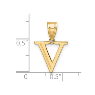 14K Yellow Gold Polished Etched Letter V Initial Pendant YC1539V
