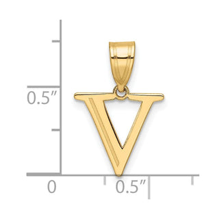14K Yellow Gold Polished Etched Letter V Initial Pendant YC1539V