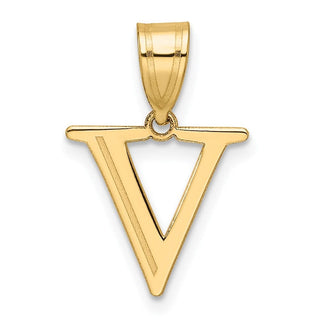 14K Yellow Gold Polished Etched Letter V Initial Pendant YC1539V