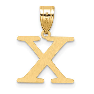 14K Yellow Gold Polished Etched Letter X Initial Pendant YC1539X