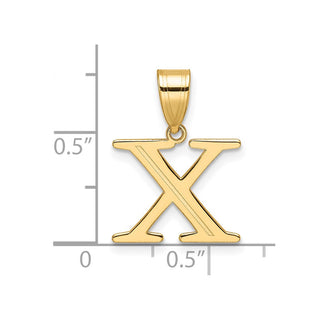 14K Yellow Gold Polished Etched Letter X Initial Pendant YC1539X