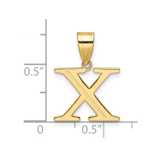 14K Yellow Gold Polished Etched Letter X Initial Pendant YC1539X