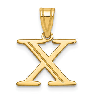 14K Yellow Gold Polished Etched Letter X Initial Pendant YC1539X