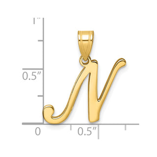 14K Yellow Gold Script Letter N Initial Pendant YC1540N