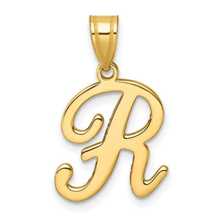 14K Yellow Gold Script Letter R Initial Pendant YC1540R