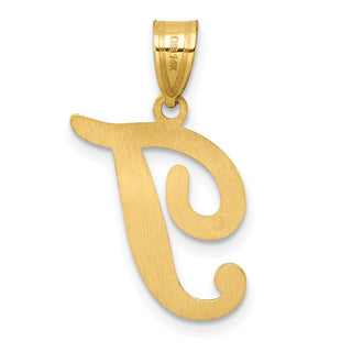 14K Yellow Gold Script Letter T Initial Pendant YC1540T