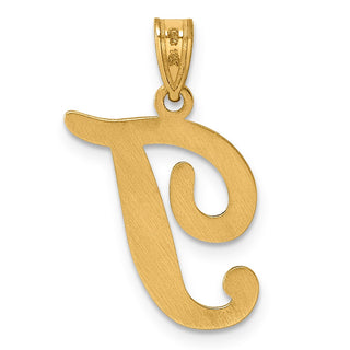 14K Yellow Gold Script Letter T Initial Pendant YC1540T