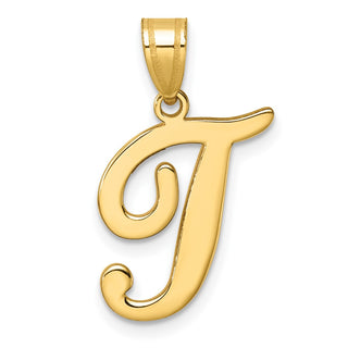 14K Yellow Gold Script Letter T Initial Pendant YC1540T