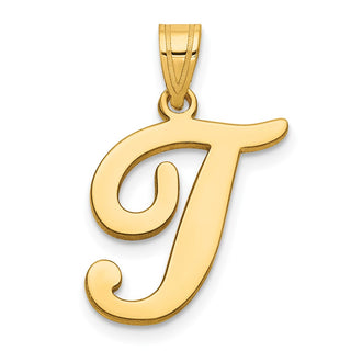 14K Yellow Gold Script Letter T Initial Pendant YC1540T