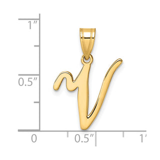 14K Yellow Gold Script Letter V Initial Pendant YC1540V