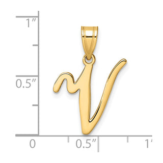 14K Yellow Gold Script Letter V Initial Pendant YC1540V
