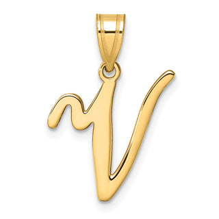 14K Yellow Gold Script Letter V Initial Pendant YC1540V