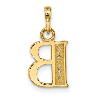14K Yellow Gold with Rhodium-plating Diamond Letter B Initial Pendant