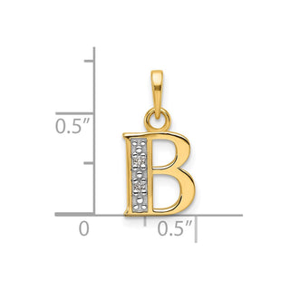14K Yellow Gold with Rhodium-plating Diamond Letter B Initial Pendant