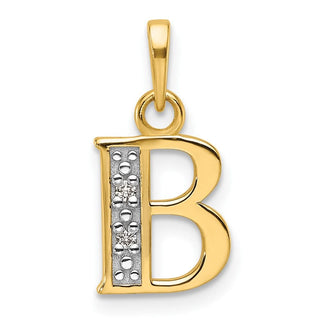 14K Yellow Gold with Rhodium-plating Diamond Letter B Initial Pendant