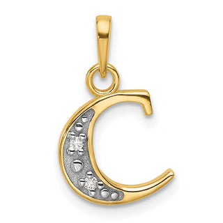 14K Yellow Gold with Rhodium-plating Diamond Letter C Initial Pendant