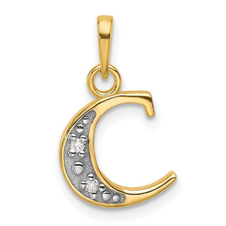 14K Yellow Gold with Rhodium-plating Diamond Letter C Initial Pendant