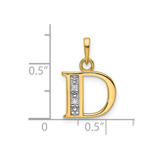 14K Yellow Gold with Rhodium-plating Diamond Letter D Initial Pendant