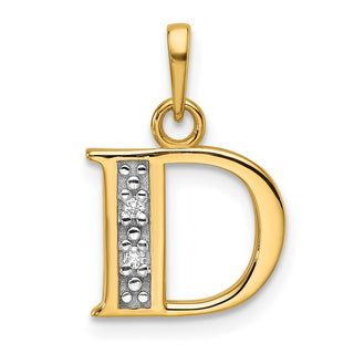 14K Yellow Gold with Rhodium-plating Diamond Letter D Initial Pendant