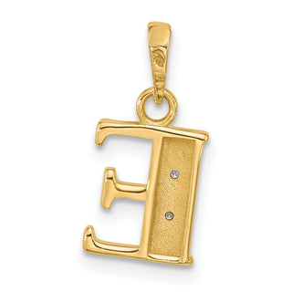 14K Yellow Gold with Rhodium-plating Diamond Letter E Initial Pendant