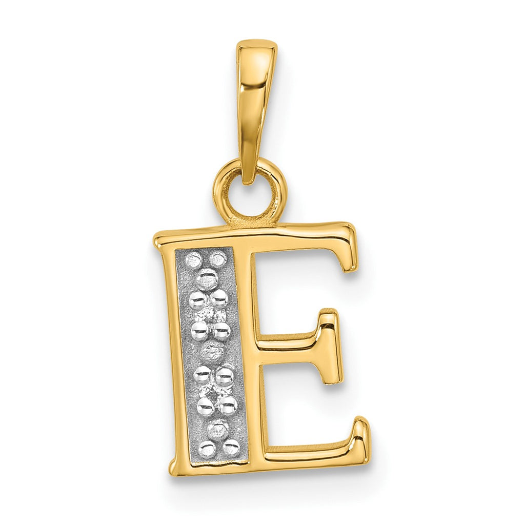 14K Yellow Gold with Rhodium-plating Diamond Letter E Initial Pendant ...